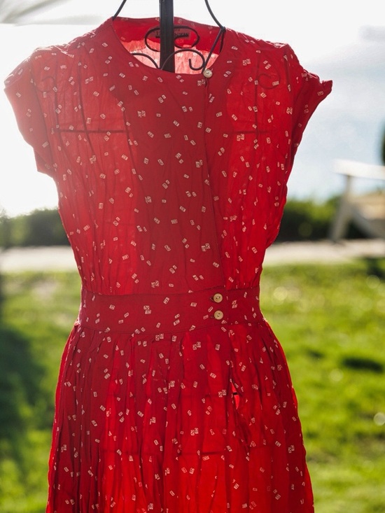 Vintage Dresses & Skirts - Jackie Bernard FDR Eclectic Red Rayon Midi Dress - Size 8